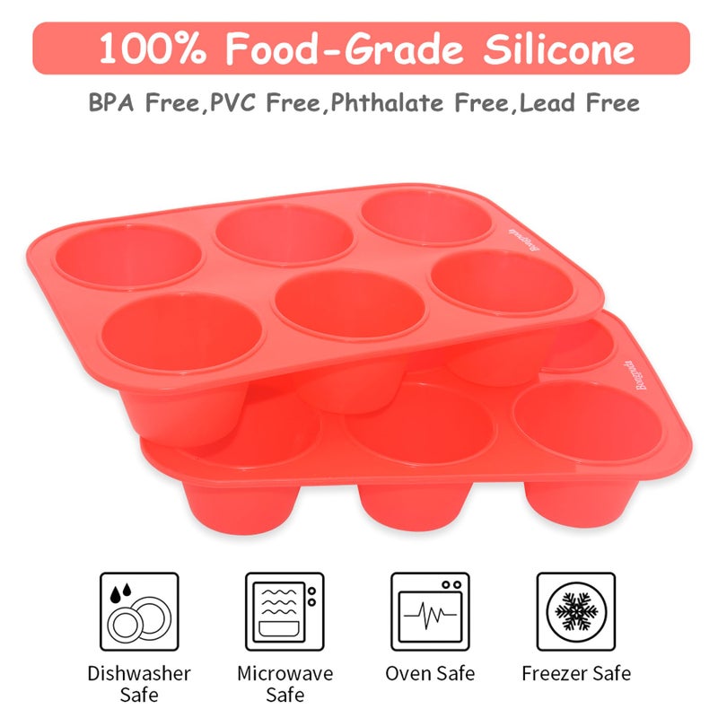 Bongpuda Silicone Large Muffin Pan 2 Pack,6 Cup Large Silicone Cupcake Pan,Non-Stick Jumbo Muffin Pans,Food Grade Cupcake Molds,Perfect for Egg Muffin,Big Cupcake - Image 4
