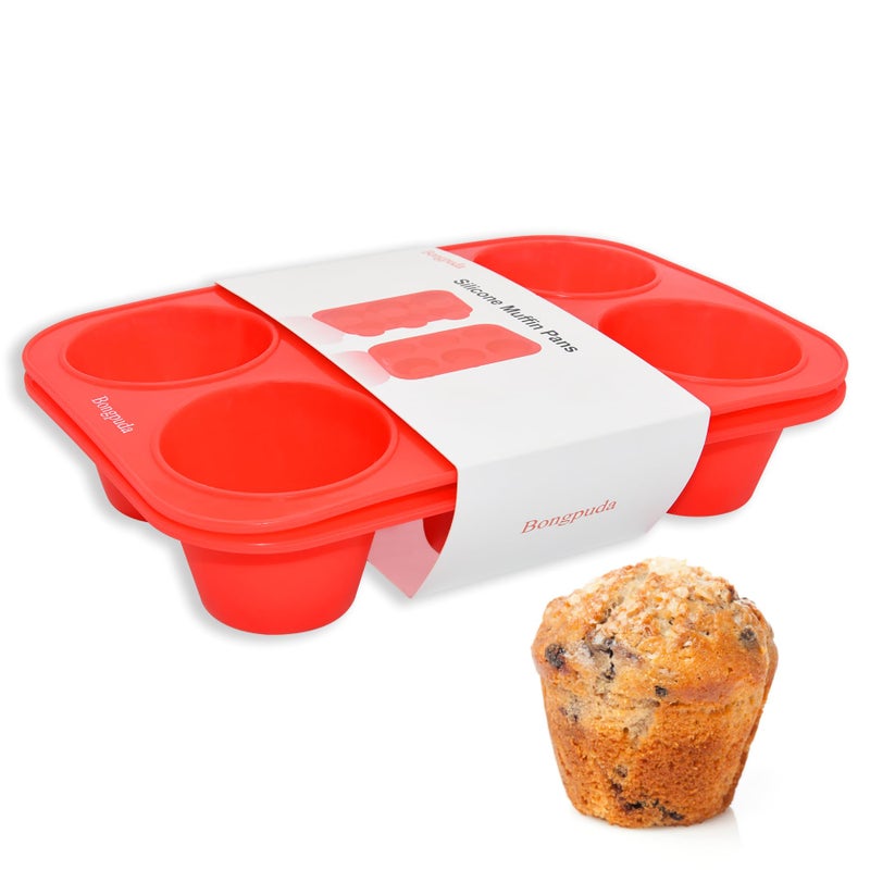 Bongpuda Silicone Large Muffin Pan 2 Pack,6 Cup Large Silicone Cupcake Pan,Non-Stick Jumbo Muffin Pans,Food Grade Cupcake Molds,Perfect for Egg Muffin,Big Cupcake - Image 2