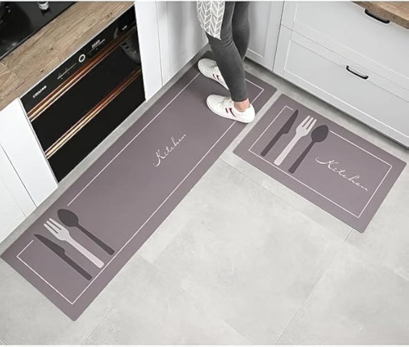 Kitchen mat, chef's rug - A soft, non-slip surface rug with oil and water resistance; a 2-piece decorative kitchen floor mat set for home workspaces to enhance comfort
