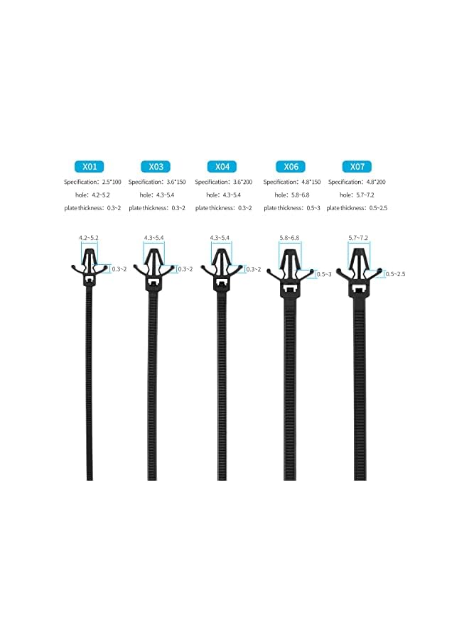 promass 100PCS 6 inch Car Wire Tie Straps Nylon Push Mount Cable Tie, 50 lbs Tensile Strength, Self-Locking Cord Zipties for Homehold Construction Industry Electronic Industry Auto - Image 3