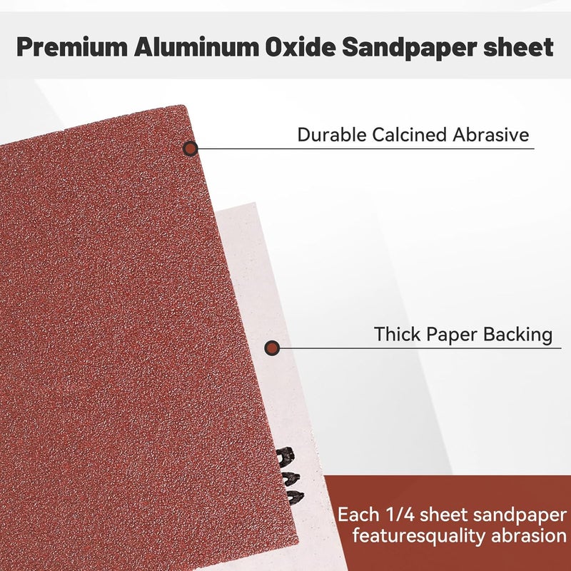 BAOSTC 1/4 Sandpaper Sheet – 4-1/2” x 5-1/2”, P80 Grit, Red Aluminum Oxide, Plain Backing, 50-Pack – Sandpaper Sheets for Palm Sanders and Woodworking - Image 5