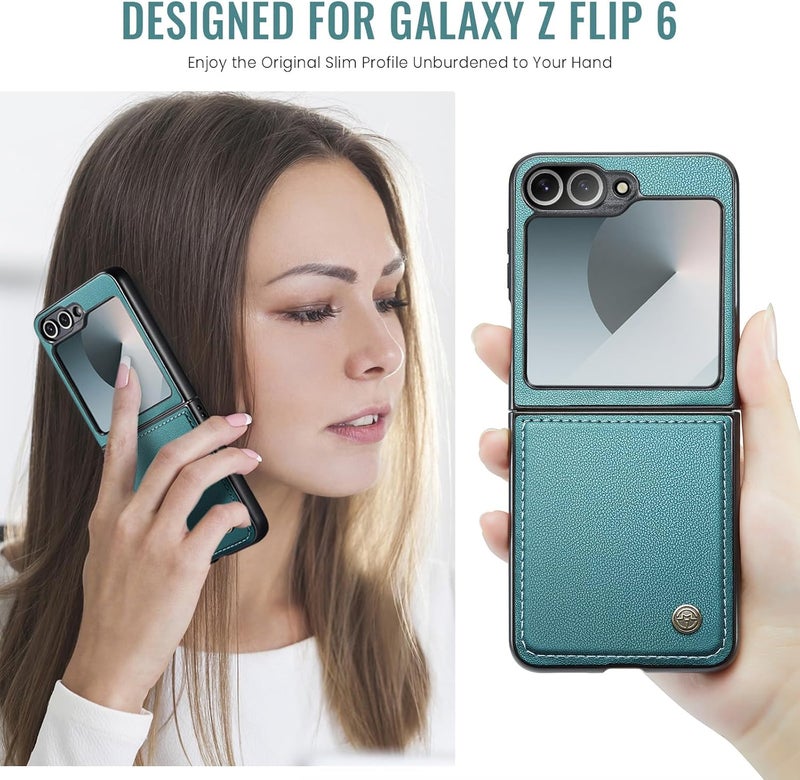 Rerzoiro Case for Samsung Galaxy Z Flip 6 Case, Case Premium PU Leather + Hard PC durable Ultra-thin Case Anti-Fingerprint Heavy Duty Rugged Protective Cover for Samsung Z Flip 6, Turquoise - Image 2