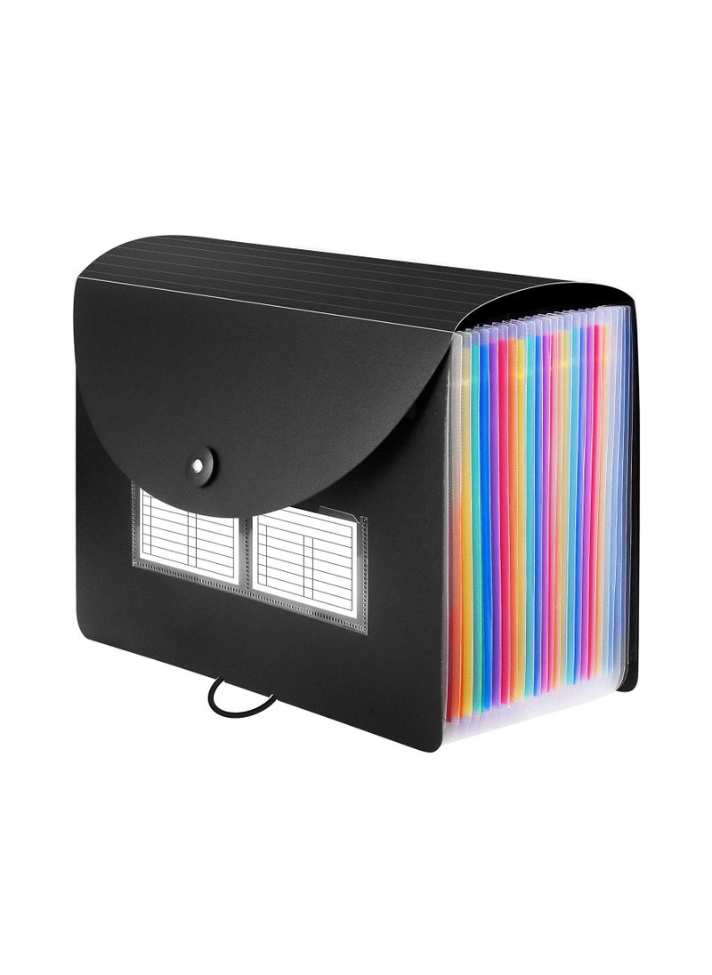 SYOSI - 24 Pockets Expanding File Organizer with Blank Labels, MAKINGTEC Expanding Filling Box Letter A4 Size/Expandable File Folder/Plastic Accordion Paper Document Paper Bill Receipt Organizer (Black) - Image 1