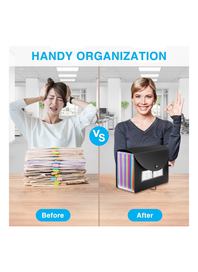 SYOSI - 24 Pockets Expanding File Organizer with Blank Labels, MAKINGTEC Expanding Filling Box Letter A4 Size/Expandable File Folder/Plastic Accordion Paper Document Paper Bill Receipt Organizer (Black) - Image 1