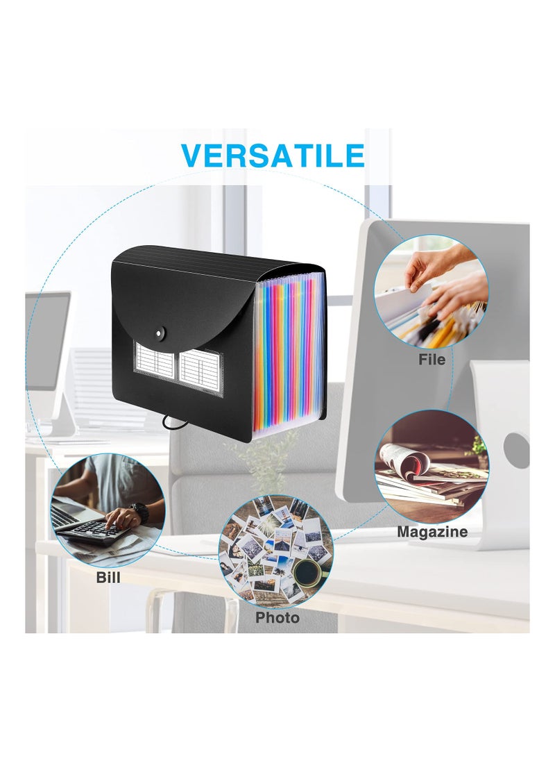 SYOSI - 24 Pockets Expanding File Organizer with Blank Labels, MAKINGTEC Expanding Filling Box Letter A4 Size/Expandable File Folder/Plastic Accordion Paper Document Paper Bill Receipt Organizer (Black) - Image 1