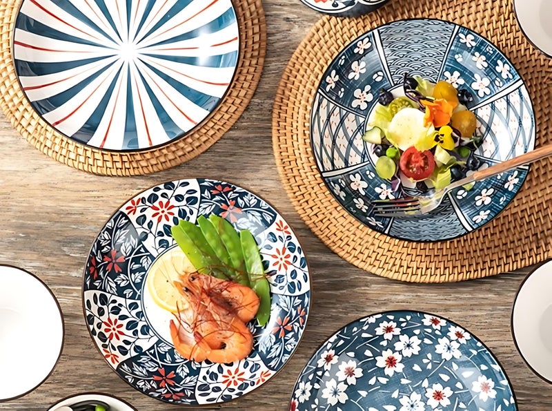 ONICORN 10 Piece Ceramic Dinnerware Set-Colorful Flower Porcelain Plates,Bowls & Spoons Tableware Sets-Ideal for Soup,Pasta,Salad and Dal Rice-Beautiful Gift Box,Dinner Set-E,Multicolor - Image 3