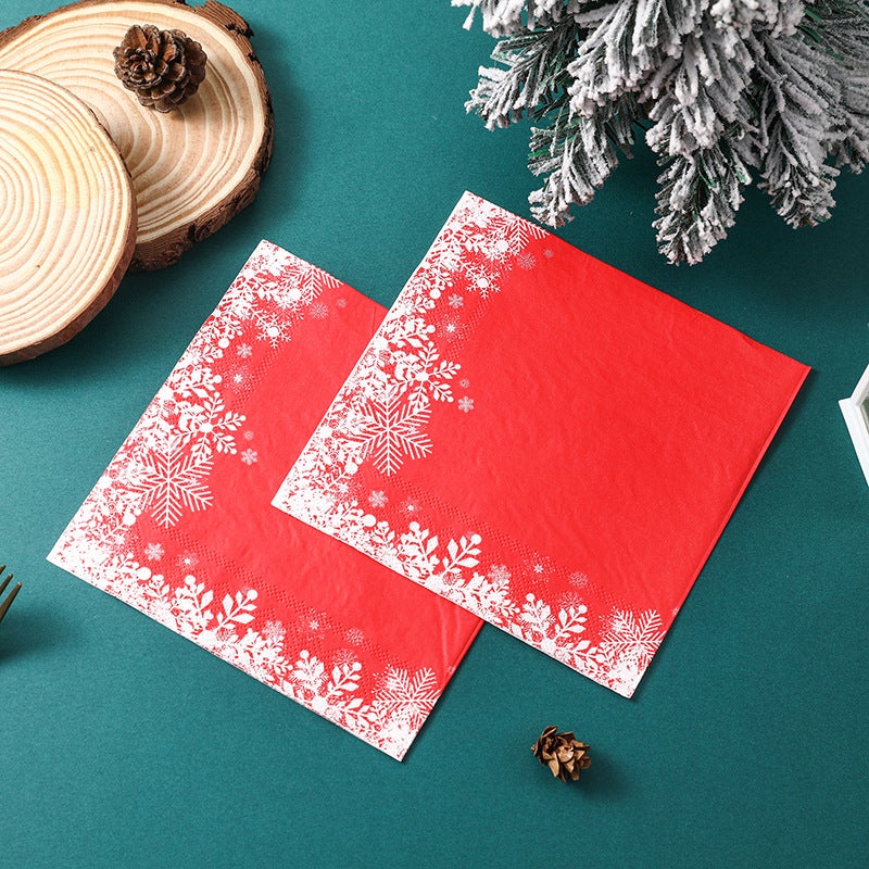 New Christmas Snowflake Red Napkin Printed Paper Napkin Creative Western Restaurant Baking Facial Tissue Spot - Image 5