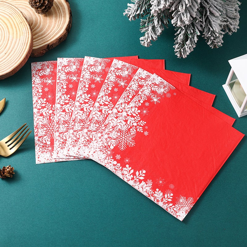 New Christmas Snowflake Red Napkin Printed Paper Napkin Creative Western Restaurant Baking Facial Tissue Spot - Image 2