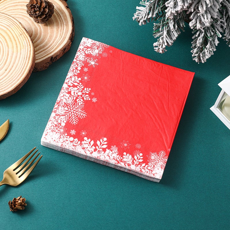 New Christmas Snowflake Red Napkin Printed Paper Napkin Creative Western Restaurant Baking Facial Tissue Spot - Image 4