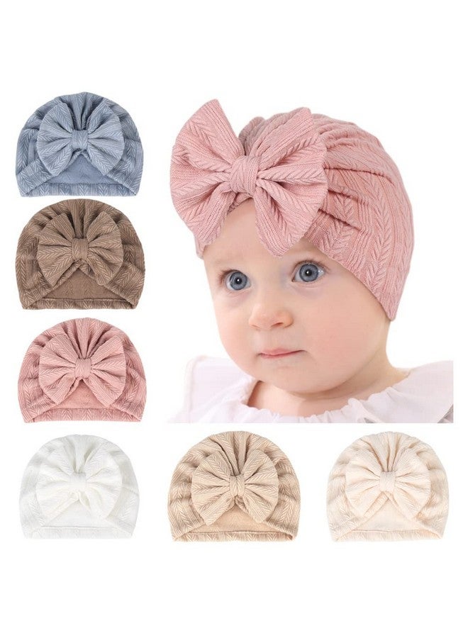 QandSweet 0-24 Months Newborn Girls' Hats Cotton and Linen Cap Infant Big Bow Hat Baby Shower (6 Pack) - Image 1