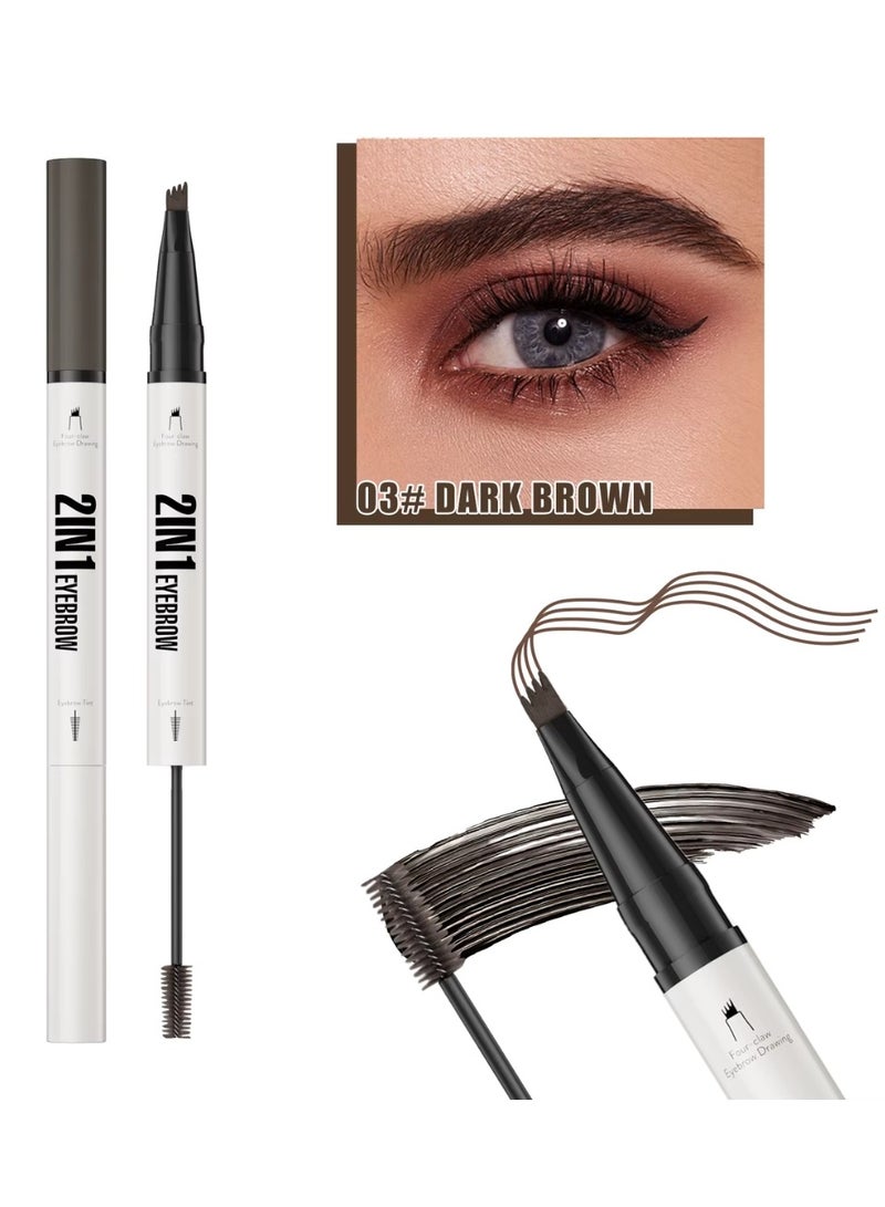 HelloKiss 2-in-1 Eyebrow Pencil with Gel Dark Brown Dual-Ended Microblading Eyebrow Pen 3D Waterproof Magic Eyebrow Pencil 4 Tip & Eyebrow Brush Makeup Long-Lasting Eyebrow Pen No.03 - Image 1