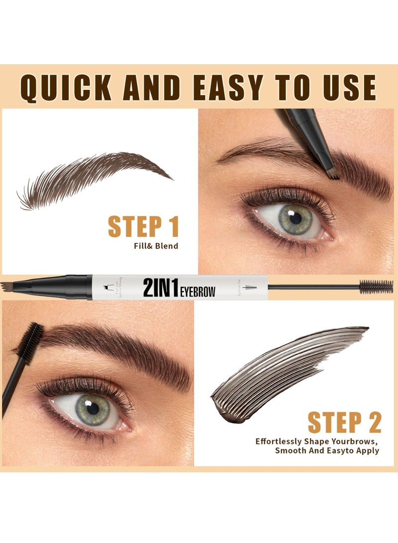 HelloKiss 2-in-1 Eyebrow Pencil with Gel Dark Brown Dual-Ended Microblading Eyebrow Pen 3D Waterproof Magic Eyebrow Pencil 4 Tip & Eyebrow Brush Makeup Long-Lasting Eyebrow Pen No.03 - Image 2
