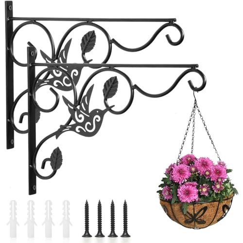 Vumdua Hanging Plants Bracket, 2 Pack 12 inch Wall Planter Hook with Iron Screws Included, Decorative Plant Hanger for Bird Feeders, Wind Chimes Indoor, Flower Pot, Lantern, Outdoor Indoor Patio Decor - Image 1