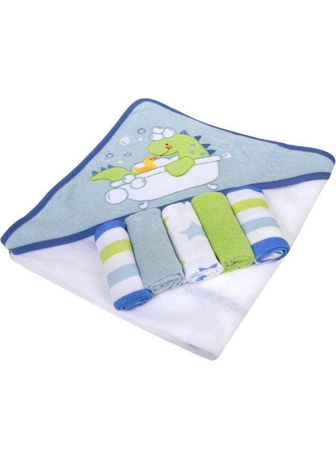 Baby Essentials Hooded Towel and Washcloth Set for Infants, Boys and Girls 6-12 Months (Refreshed Rex) - Image 3