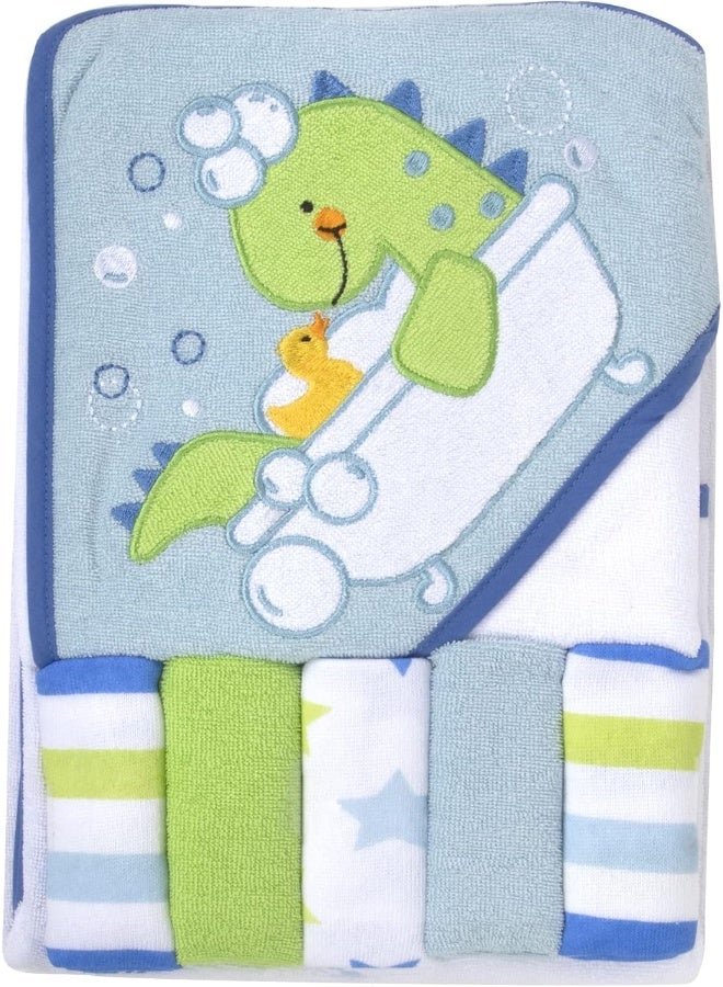 Baby Essentials Hooded Towel and Washcloth Set for Infants, Boys and Girls 6-12 Months (Refreshed Rex) - Image 1