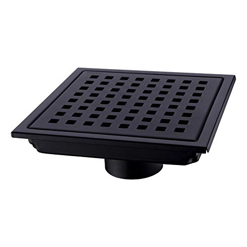 Orhemus Square Shower Floor Drain with Removable Cover Grid Grate 6 inch Long, SUS 304 Stainless Steel Black Plated Finish - Image 1
