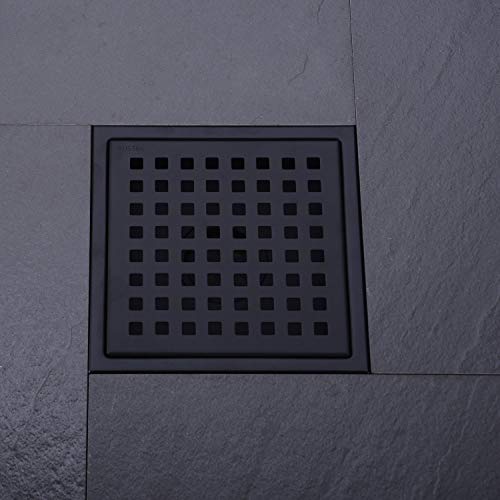 Orhemus Square Shower Floor Drain with Removable Cover Grid Grate 6 inch Long, SUS 304 Stainless Steel Black Plated Finish - Image 2