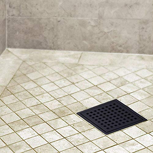 Orhemus Square Shower Floor Drain with Removable Cover Grid Grate 6 inch Long, SUS 304 Stainless Steel Black Plated Finish - Image 3
