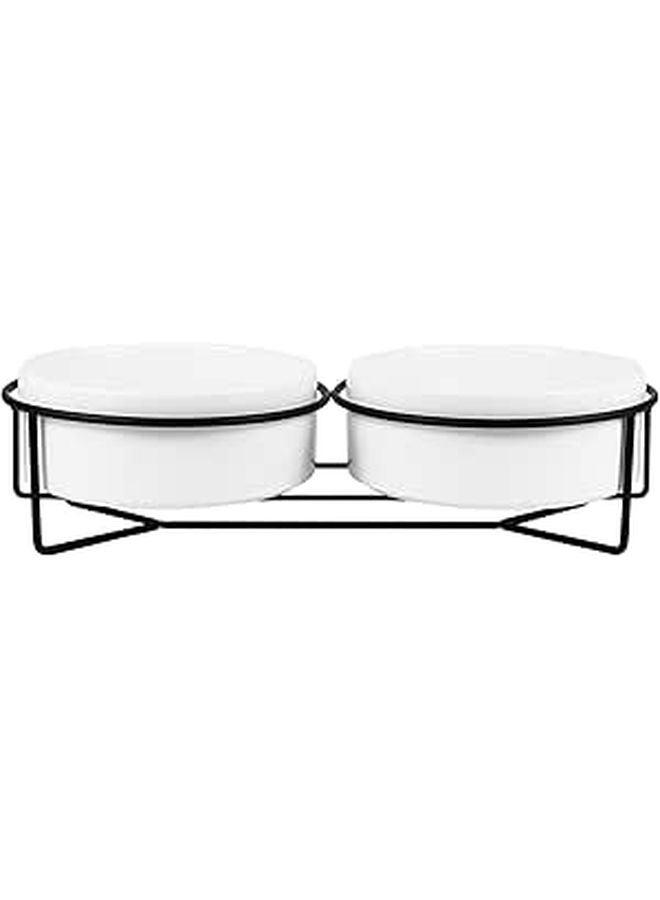 Ceramic Raised Dog Bowls Non Spill Pet Feeder Stand 13cm Double Cat Water Food Bowl - Image 1