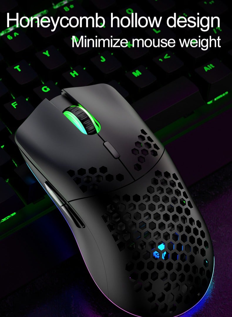 XUNFOX Wireless Gaming Mouse, Honeycomb Hollow Design Ergonomic Wireless Mouse with Backlight, 6 Buttons 4 Speed Adjustable DPI Computer Mouse Rechargeable RGB Gaming Wireless Mouse for Mac Laptop PC Black - Image 3