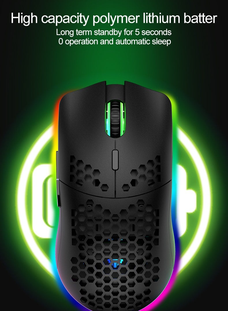 XUNFOX Wireless Gaming Mouse, Honeycomb Hollow Design Ergonomic Wireless Mouse with Backlight, 6 Buttons 4 Speed Adjustable DPI Computer Mouse Rechargeable RGB Gaming Wireless Mouse for Mac Laptop PC Black - Image 5