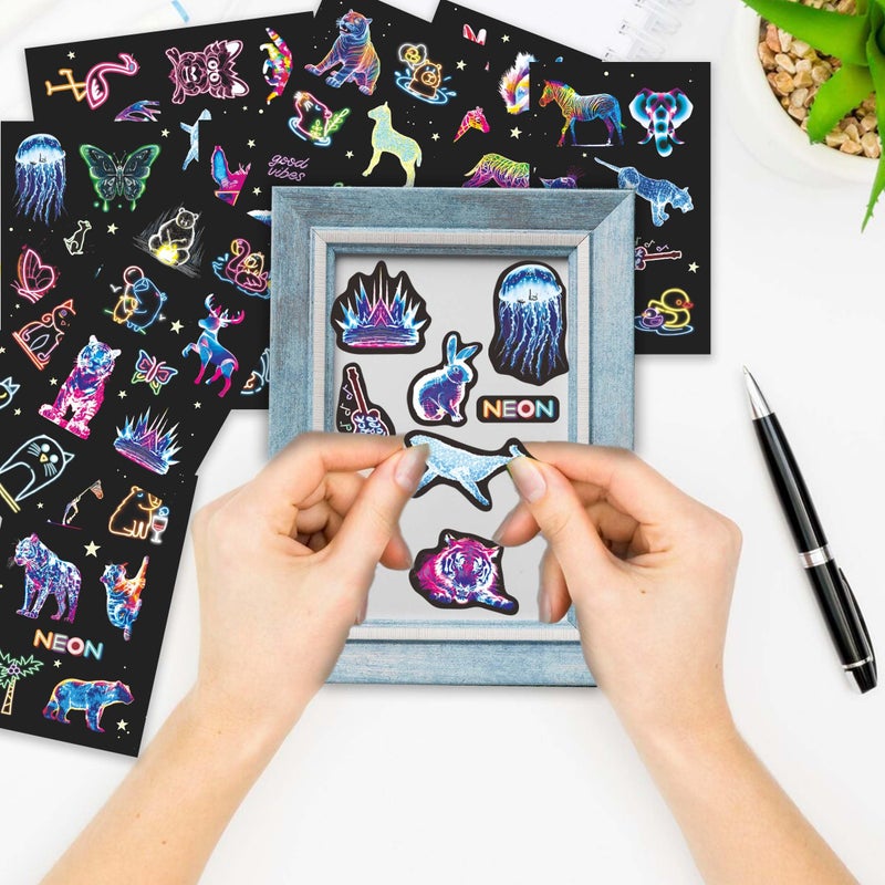 Robmoda Neon Water Bottle Stickers for Kids Glow in The Dark, 50 PCS Vinyl Waterproof Stickers Pack for Laptop Skateboard Phone Case, Cute Neon Animals Decals for Teens - Image 5