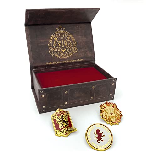 Harry Potter Gryffindor Enamel Pins, Set of 3 - In Hogwarts Trunk Storage Case Gift Box - Collectible Metal Button Accessory - Officially Licensed - Book & Movie for Kids, Boys, Girls, Teens - Image 2