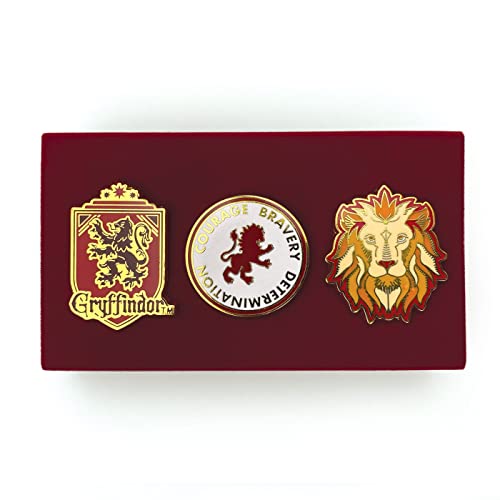 Harry Potter Gryffindor Enamel Pins, Set of 3 - In Hogwarts Trunk Storage Case Gift Box - Collectible Metal Button Accessory - Officially Licensed - Book & Movie for Kids, Boys, Girls, Teens - Image 3