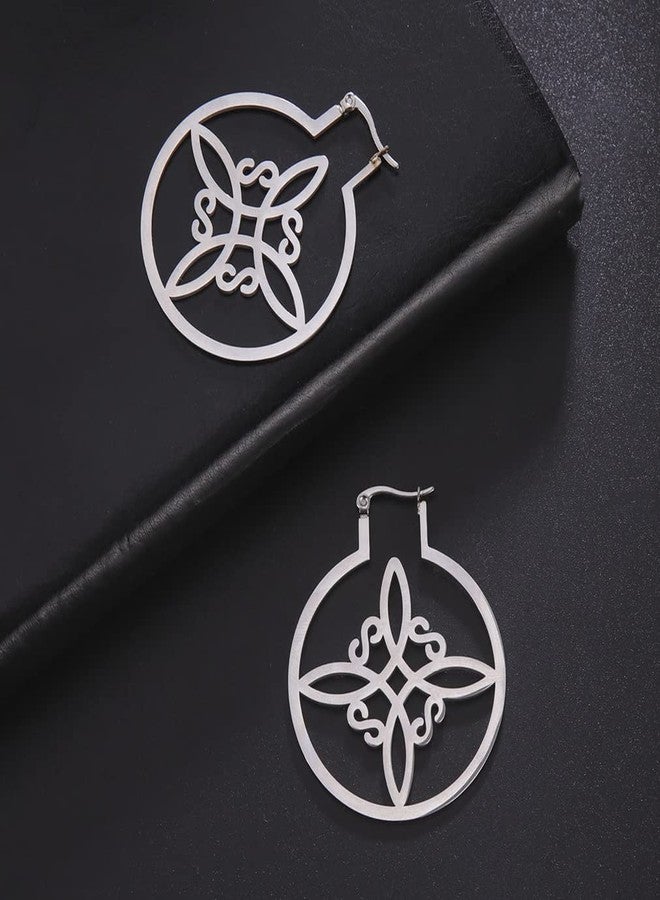 UNIFT Witches Knot Earrings For Women Stainless Steel Hollow Out Geometric Style Celtic Knot Flattened Hoop Earrings Witchcraft Good Luck Irish Jewelry - Image 3
