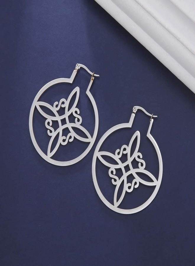 UNIFT Witches Knot Earrings For Women Stainless Steel Hollow Out Geometric Style Celtic Knot Flattened Hoop Earrings Witchcraft Good Luck Irish Jewelry - Image 4