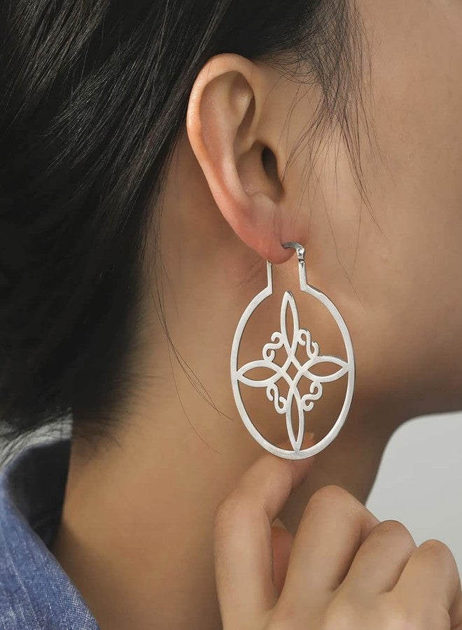 UNIFT Witches Knot Earrings For Women Stainless Steel Hollow Out Geometric Style Celtic Knot Flattened Hoop Earrings Witchcraft Good Luck Irish Jewelry - Image 2