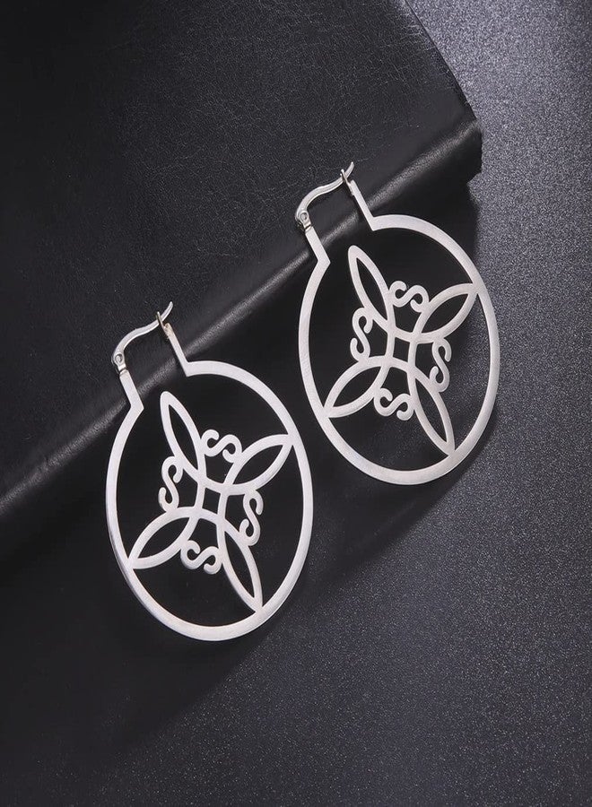 UNIFT Witches Knot Earrings For Women Stainless Steel Hollow Out Geometric Style Celtic Knot Flattened Hoop Earrings Witchcraft Good Luck Irish Jewelry - Image 5
