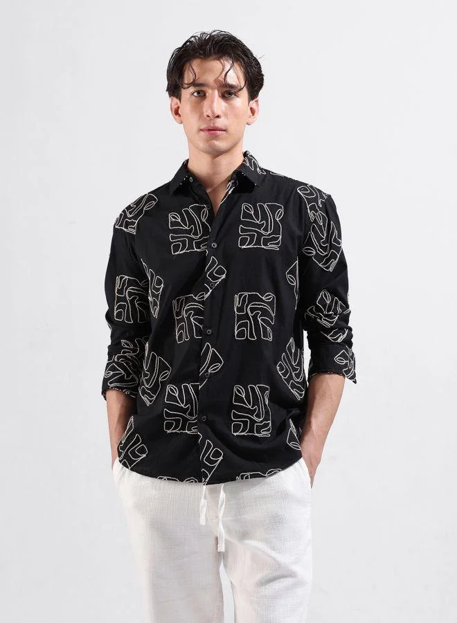 شركة المرآب الهندية Men Relaxed Fit Textured Cutaway Collar Full Sleeves Shirt