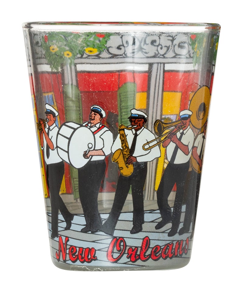 Artisan Owl New Orleans Jazz Brass Band Full Wrap Souvenir Shot Glass