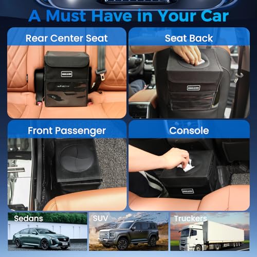 Beicarin Car Trash Can with Lid - Trash Bag Hanging with Storage Pockets Leak-Proof Organizer Collapsible and Portable Waterproof Garbage Bin, 2.2 Gallons Multipurpose Trash Bin for Car - Image 5
