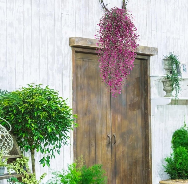 VRB Dec 2 Pcs Artificial Dry Baby's Breath Greenery Hanging Plants Vines Fake Ivy Hanging Flowers Vine Wall Hanging for Home Decor,Wall,Balcony Decoration. (2, Fushia Baby's Breath Fern Hanging) - Image 5