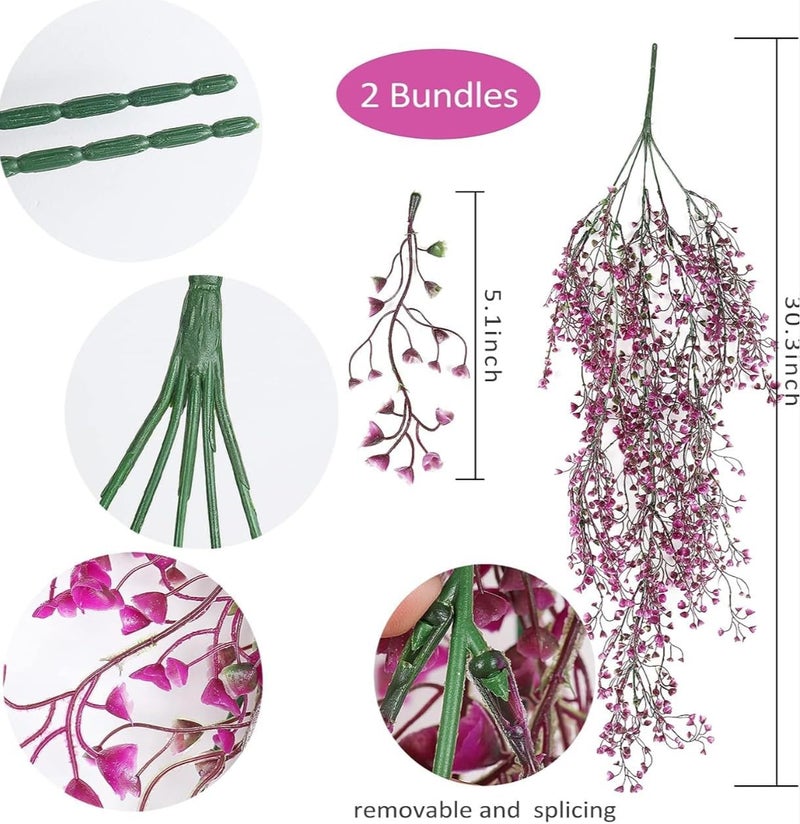 VRB Dec 2 Pcs Artificial Dry Baby's Breath Greenery Hanging Plants Vines Fake Ivy Hanging Flowers Vine Wall Hanging for Home Decor,Wall,Balcony Decoration. (2, Fushia Baby's Breath Fern Hanging) - Image 2