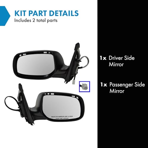 TRQ 2 Piece Driver and Passenger Side Mirror Assembly Set Electric Adjustment Heated No Memory Textured Compatible with 2009-2013 Toyota Corolla TO1320247 TO1320261 TO1321247 TO1321261 - Image 2