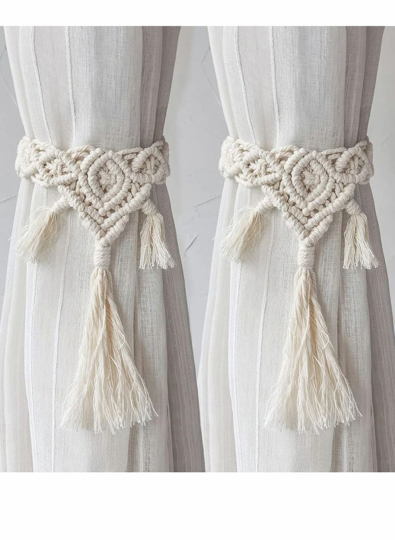 NIBEMINENT 2 Pcs Tassel Curtain Tie, Hand Woven Tie Buckle Decor Pendant for Home Office Dormitory Farmhouse (Beige) - Image 1