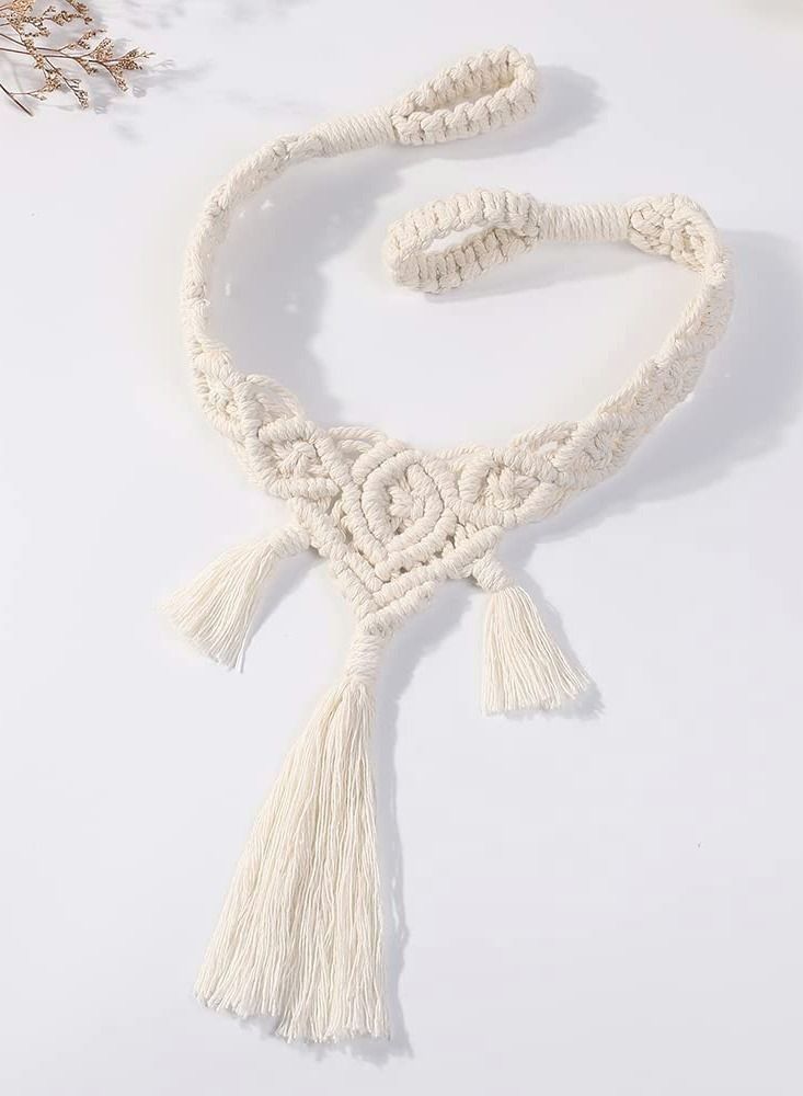 NIBEMINENT 2 Pcs Tassel Curtain Tie, Hand Woven Tie Buckle Decor Pendant for Home Office Dormitory Farmhouse (Beige) - Image 3