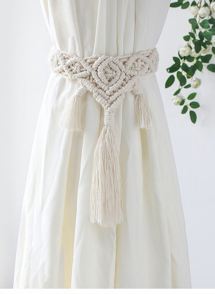 NIBEMINENT 2 Pcs Tassel Curtain Tie, Hand Woven Tie Buckle Decor Pendant for Home Office Dormitory Farmhouse (Beige) - Image 2