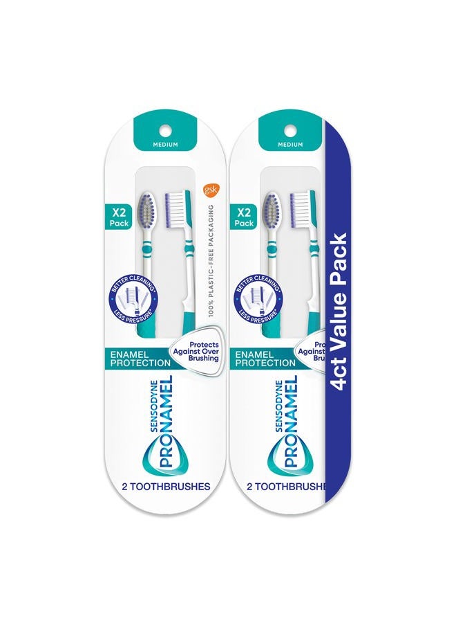 SENSODYNE PRONAMEL فرشاة أسنان سينسوداين بروناميل متوسطة، توفر حماية لمينا الأسنان وتنظف بشكل أفضل مع ضغط أقل - 4 قطع - Image 1
