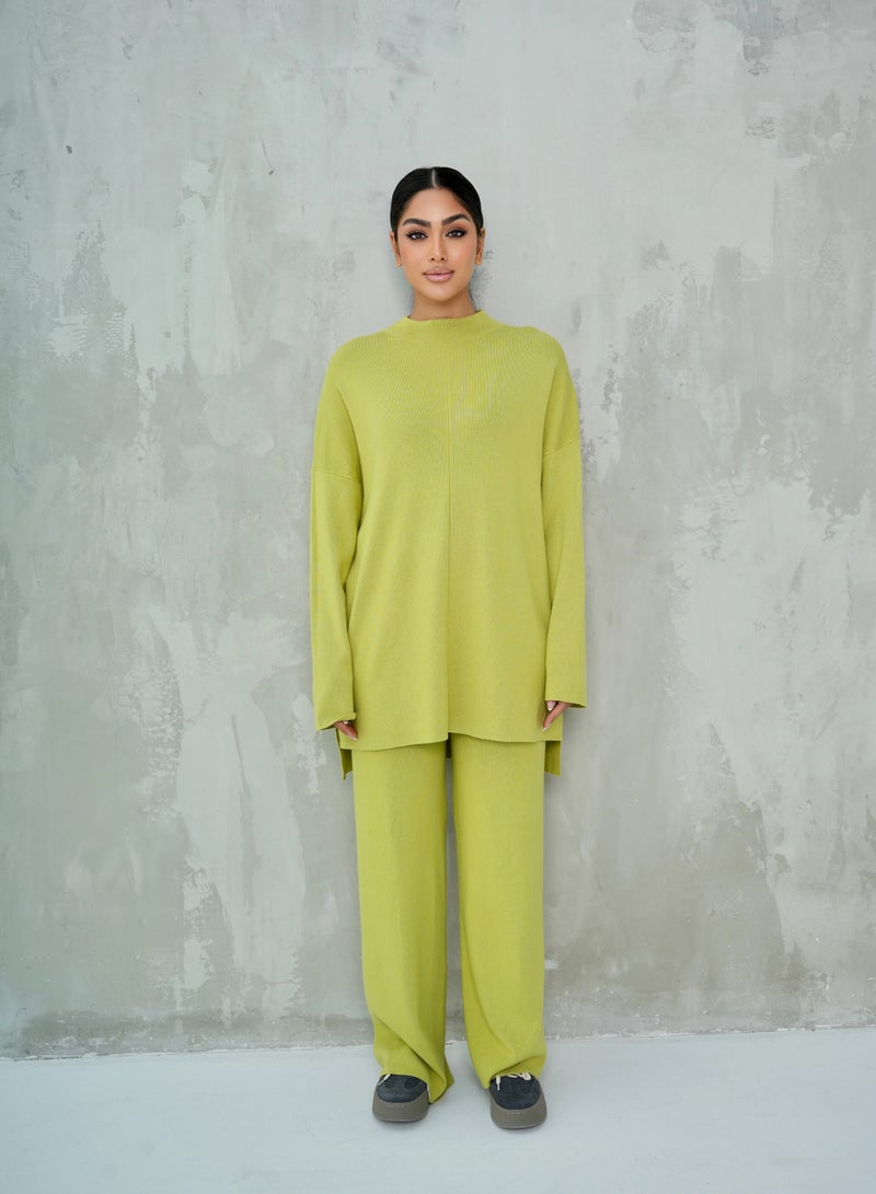 Andy Women's Premium Knitwear Set – Long-Sleeve Tunic Top with Wide-Leg Trousers | Elegant & Comfortable Two-Piece Outfit for Casual or Formal Wear - Yellow - Image 1