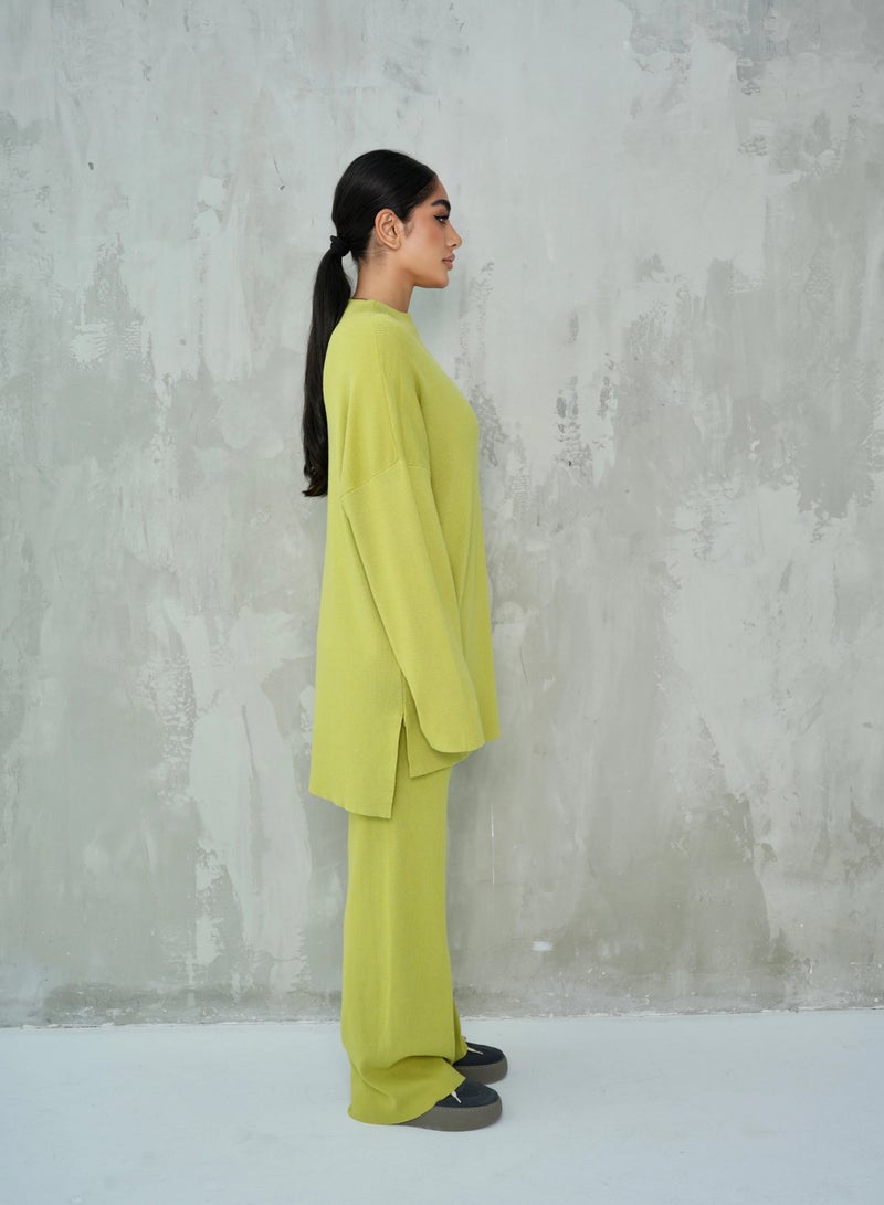 Andy Women's Premium Knitwear Set – Long-Sleeve Tunic Top with Wide-Leg Trousers | Elegant & Comfortable Two-Piece Outfit for Casual or Formal Wear - Yellow - Image 2