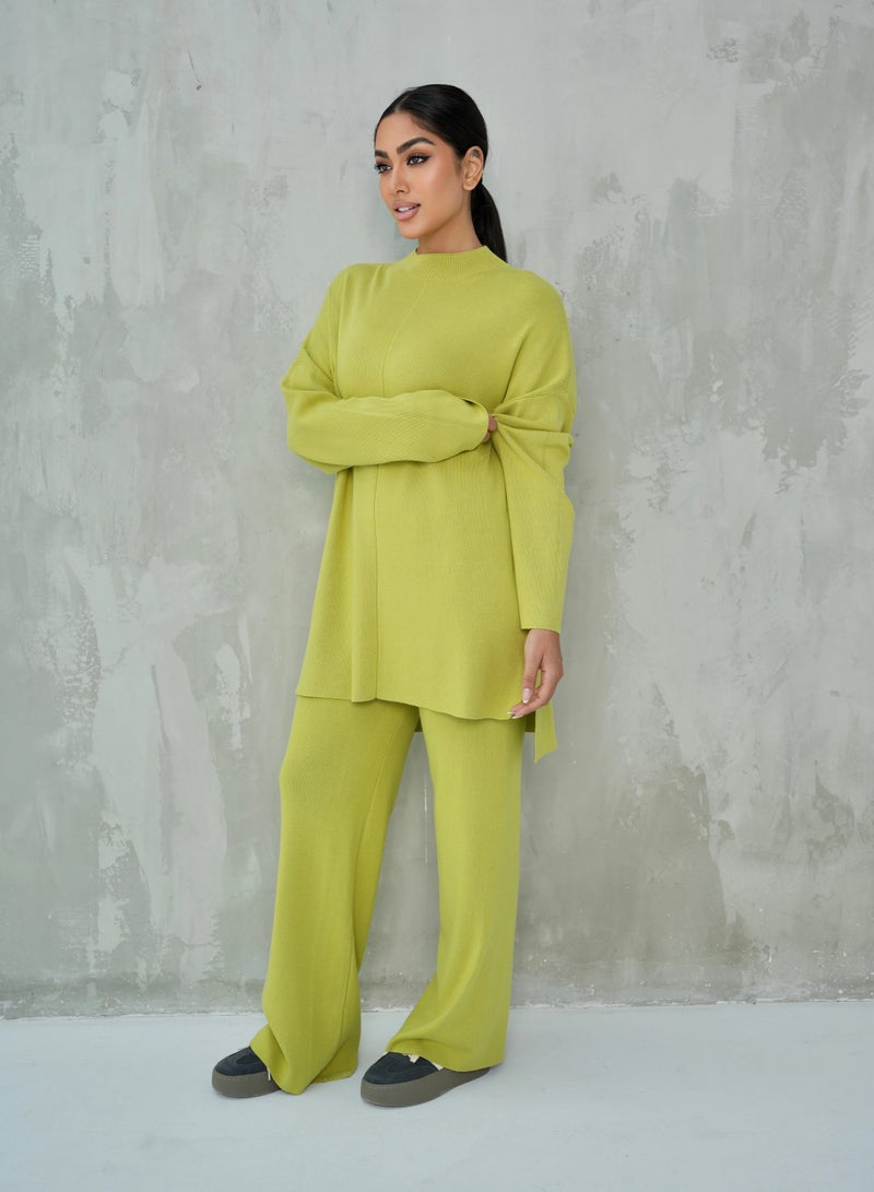 Andy Women's Premium Knitwear Set – Long-Sleeve Tunic Top with Wide-Leg Trousers | Elegant & Comfortable Two-Piece Outfit for Casual or Formal Wear - Yellow - Image 3