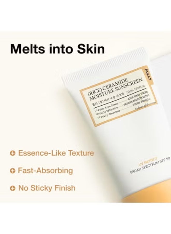 Fully Rice Ceramide Moisture Sunscreen with Panthenol, SPF 50 Broad Spectrum, Korean Sunscreen for All Skin Types, No White Cast, Lightweight, Hydrating, Vegan, Korean Skin Care, 1.69 fl. oz. - Image 3