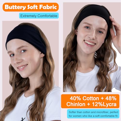 RITOPER Black Workout Head Bands for Women's Hair, Buttery Soft Non Slip Wide Thick Headbands, Solid Headband Hair Bands for Yoga, Running, Spa Day, Sports, Travel, Fashion - Image 3