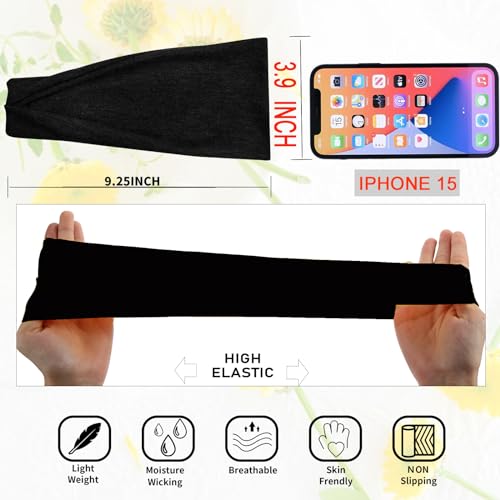 RITOPER Black Workout Head Bands for Women's Hair, Buttery Soft Non Slip Wide Thick Headbands, Solid Headband Hair Bands for Yoga, Running, Spa Day, Sports, Travel, Fashion - Image 2
