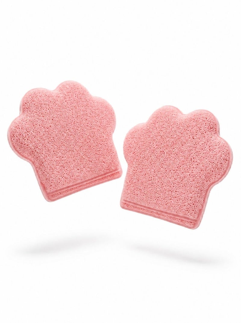 O2. Pink 2PCS Cat Paw Facial Cleansing Puffs with Finger Pocket, Reusable Soft Face Wash Sponges for Makeup Removal and Daily Skincare, 13 x 10.8 cm - Image 2