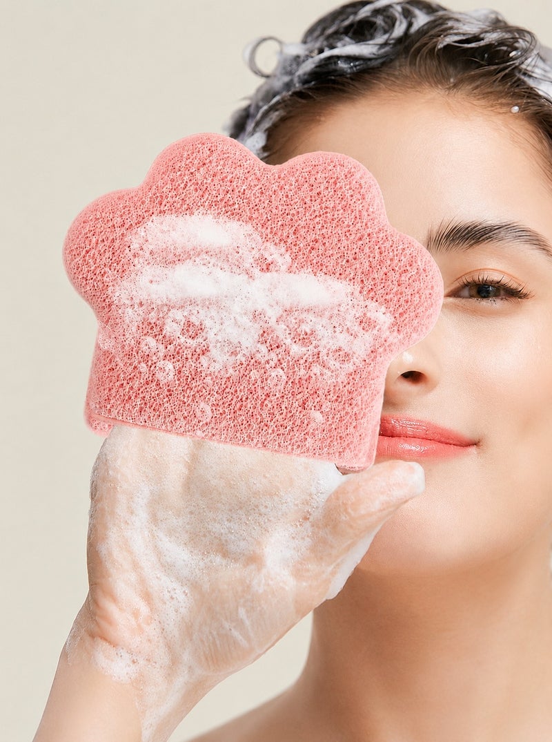 O2. Pink 2PCS Cat Paw Facial Cleansing Puffs with Finger Pocket, Reusable Soft Face Wash Sponges for Makeup Removal and Daily Skincare, 13 x 10.8 cm - Image 1